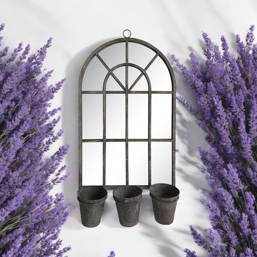 Vintage 78CM Rusty Wall Mirror with Triple Planter Holders & Pots - plants - express.com