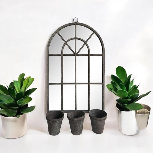 Vintage 78CM Rusty Wall Mirror with Triple Planter Holders & Pots - plants - express.com