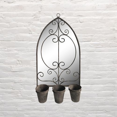 Vintage - Inspired 73CM Rusty Wall Mirror with Triple Planter Set - plants - express.com