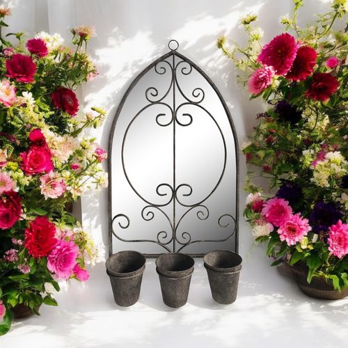 Vintage - Inspired 73CM Rusty Wall Mirror with Triple Planter Set - plants - express.com