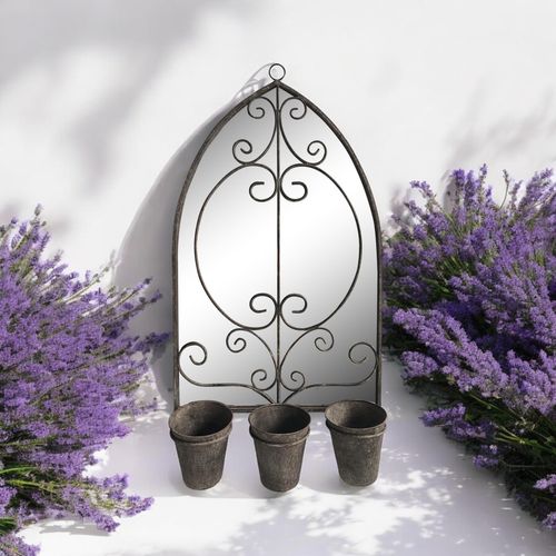 Vintage - Inspired 73CM Rusty Wall Mirror with Triple Planter Set - plants - express.com