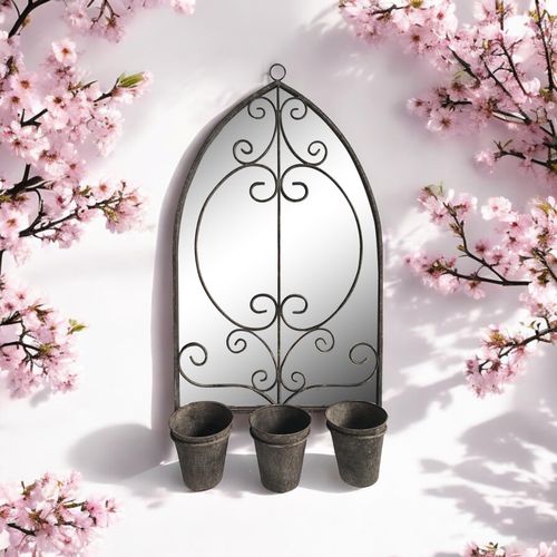 Vintage - Inspired 73CM Rusty Wall Mirror with Triple Planter Set - plants - express.com