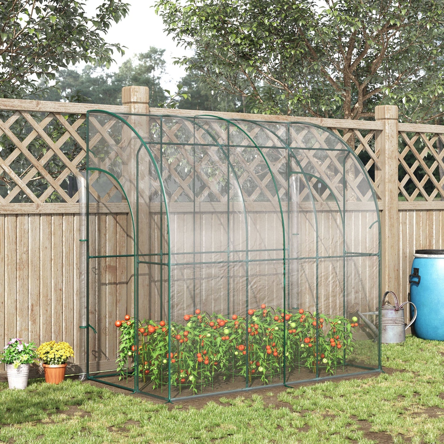 Walk - In Lean - To Tunnel Greenhouse – Wall - Mounted with PVC Cover & Roll - Up Door - plants - express.com