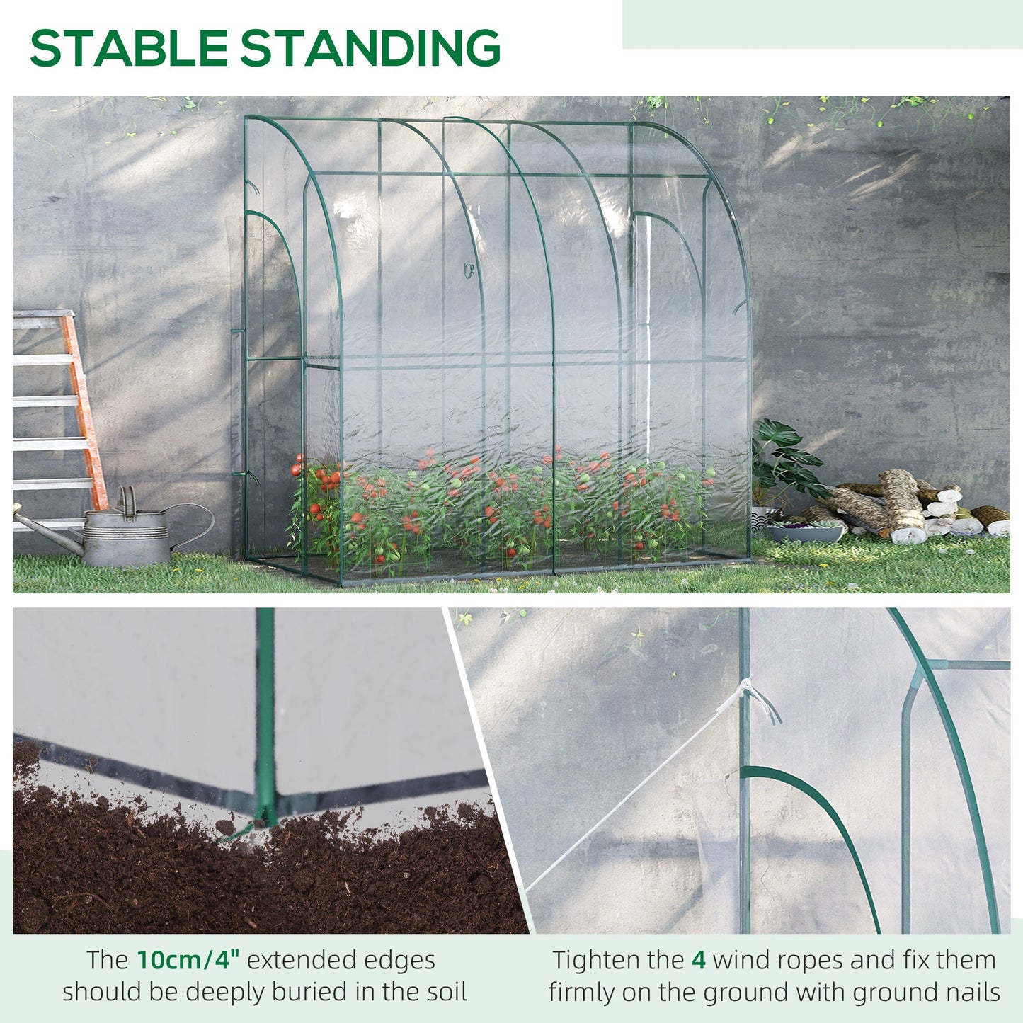 Walk - In Lean - To Tunnel Greenhouse – Wall - Mounted with PVC Cover & Roll - Up Door - plants - express.com