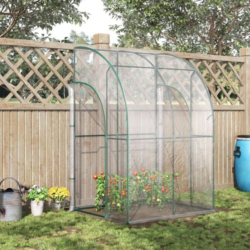 Walk - In Lean - To Tunnel Greenhouse – Wall - Mounted with PVC Cover & Roll - Up Door - plants - express.com