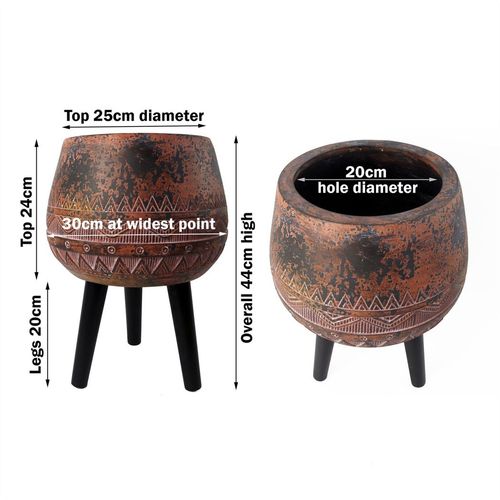 Zaturn 44cm Large Rustic Planter in Brown/Black with Adjustable Legs - plants - express.com