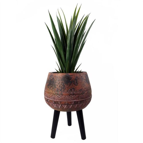 Zaturn 44cm Large Rustic Planter in Brown/Black with Adjustable Legs - plants - express.com