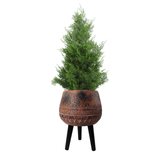 Zaturn 44cm Large Rustic Planter in Brown/Black with Adjustable Legs - plants - express.com