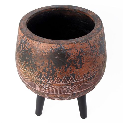 Zaturn 44cm Large Rustic Planter in Brown/Black with Adjustable Legs - plants - express.com