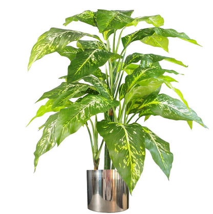 100cm Fox's Aglaonema Tree - Spotted Evergreen Artificial Plant in Silver Planter - plants - express.com