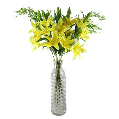 100cm Yellow Lily and Fern Display Glass Vase - plants - express.com