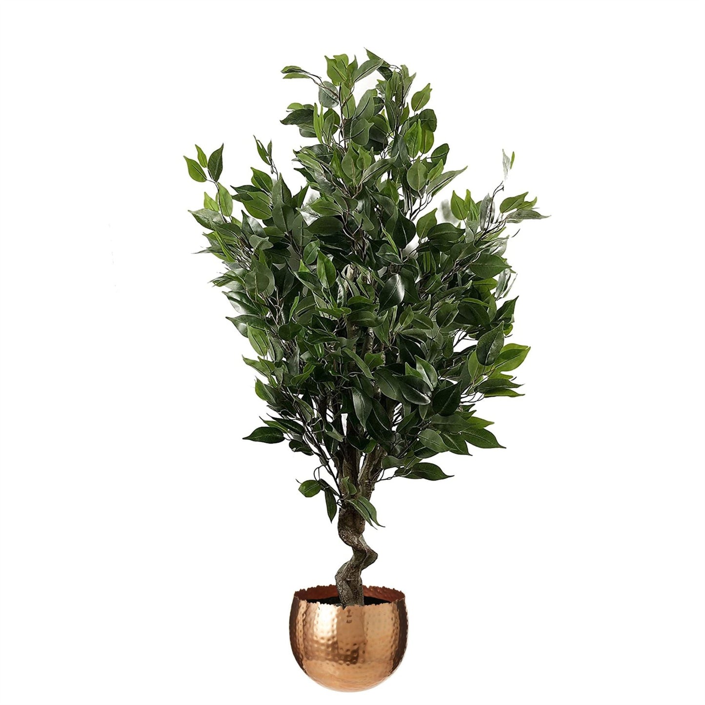 110cm Artificial Evergreen Ficus Tree in Copper Curve Planter - plants - express.com