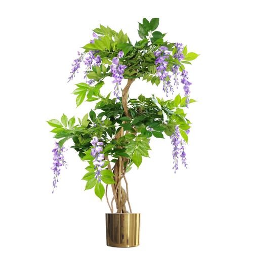 110cm Artificial Purple Wisteria Tree with Gold Metal Planter - plants - express.com