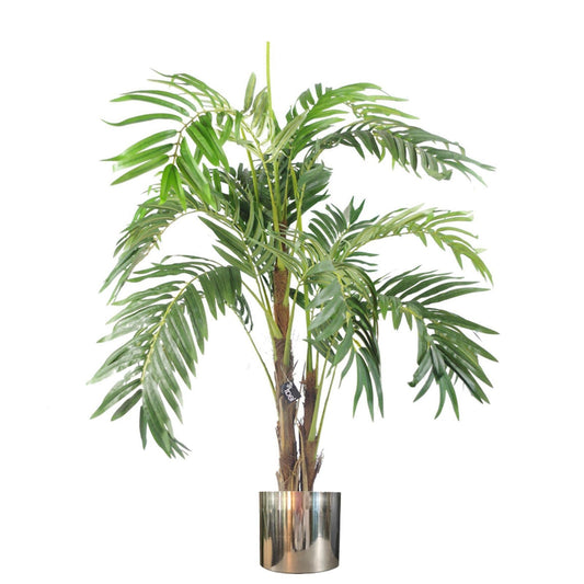 120cm Lifelike Artificial Palm Tree with Elegant Silver Metal Planter - plants - express.com