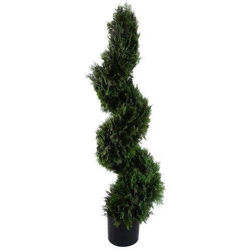 120cm Lifelike Cedar Spiral Topiary - Indoor/Outdoor Faux Tree Artwork - plants - express.com
