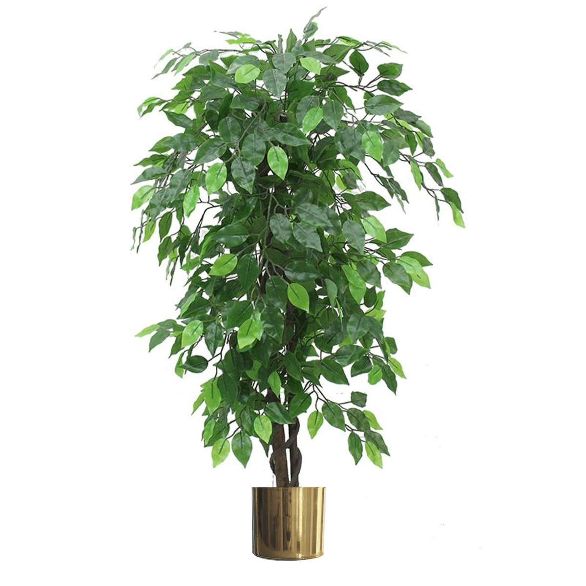 120cm Lifelike Ficus Tree in Gold Metal Planter - Perfect for Home & Office - plants - express.com
