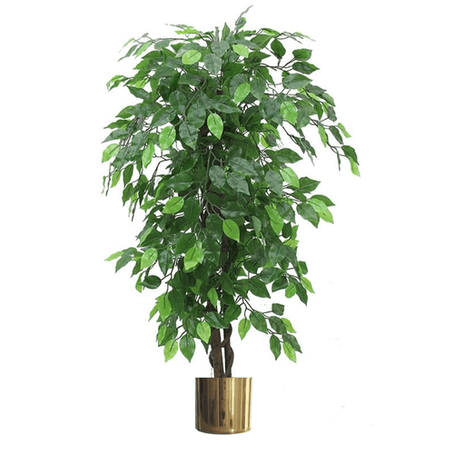 120cm Lifelike Ficus Tree in Gold Metal Planter - Perfect for Home & Office - plants - express.com
