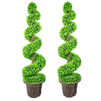 120cm Pair of Green Large Leaf Spiral Topiary Trees with Decorative Planters - plants - express.com
