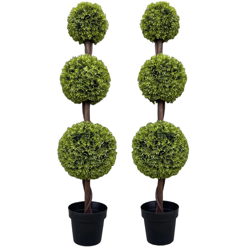 120cm Pair of Green Triple Ball Topiary Trees - plants - express.com