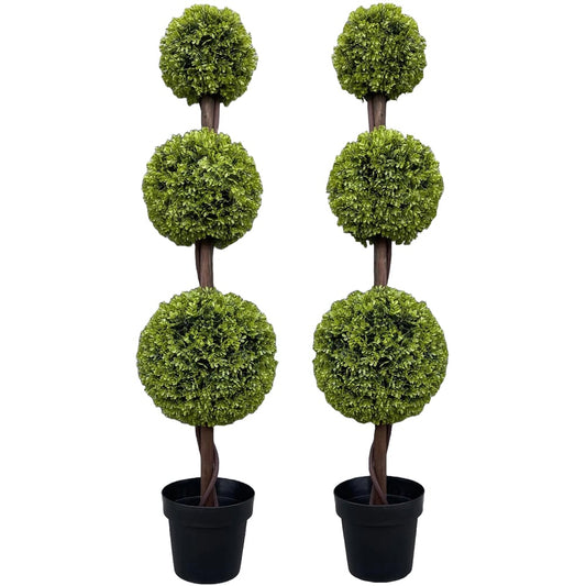120cm Pair of Green Triple Ball Topiary Trees - plants - express.com