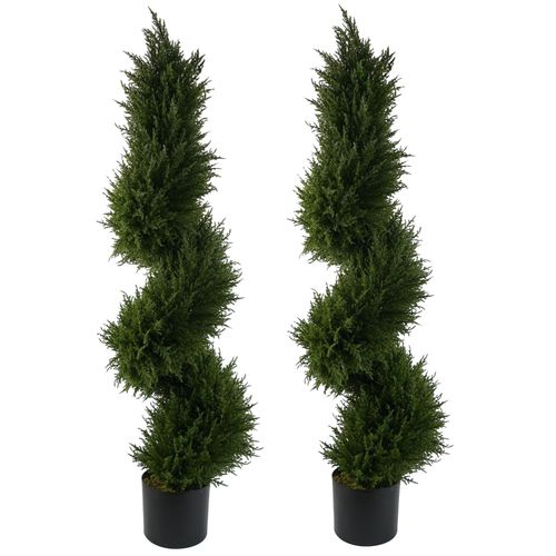 120cm Pair of Spiral Cypress Tree Artificial Topiary - plants - express.com