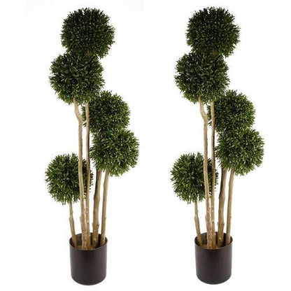 120cm Pair of UV - Resistant Artificial Topiary Ball Trees with Natural Trunks - plants - express.com