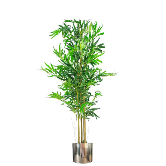 120cm Realistic Bamboo Tree with Sleek Silver Planter - No Maintenance Needed! - plants - express.com