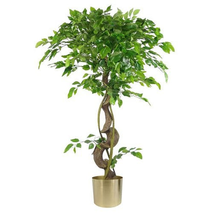 120cm Twisted Trunk Artificial Japanese Fruticosa Style Ficus Tree Gold Planter - plants - express.com