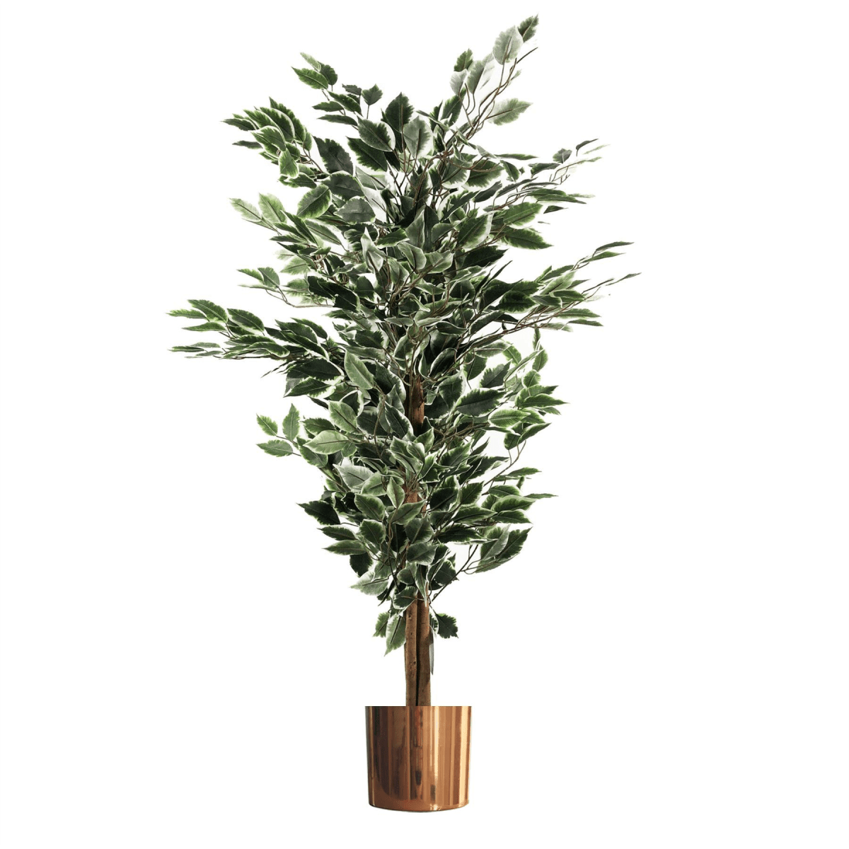 130cm Realistic Variegated Ficus Tree with Stylish Copper Metal Planter - plants - express.com