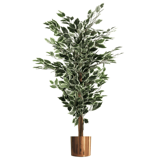 130cm Realistic Variegated Ficus Tree with Stylish Copper Metal Planter - plants - express.com