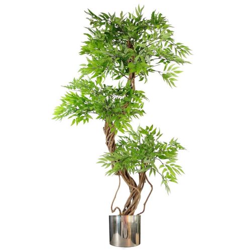 140cm Leaf Realistic Artificial Japanese Fruticosa Ficus Tree, Green Silver - plants - express.com