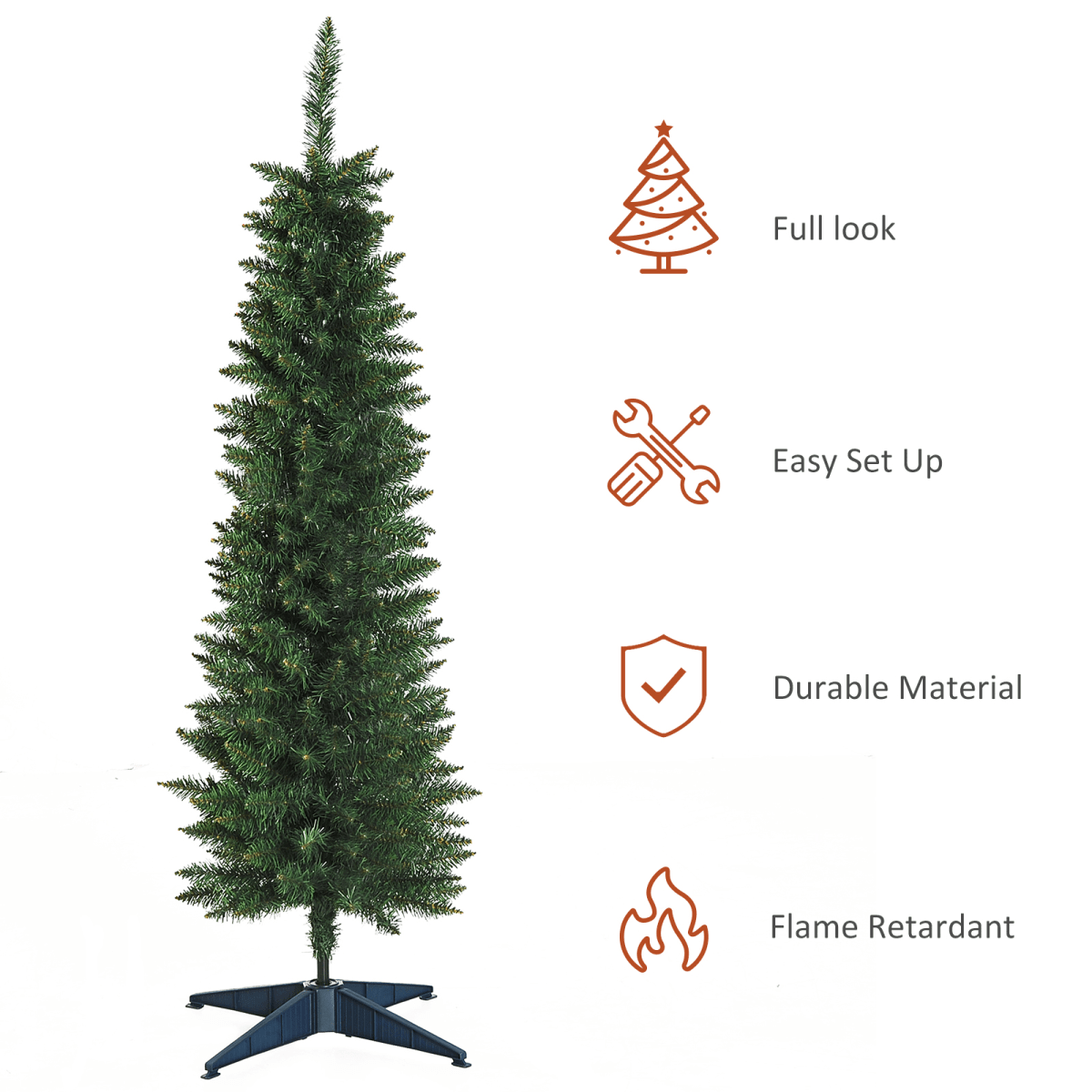 1.5m 5ft Artificial Pine Pencil Slim Christmas Tree 294 Branch Tips with Stand - plants - express.com