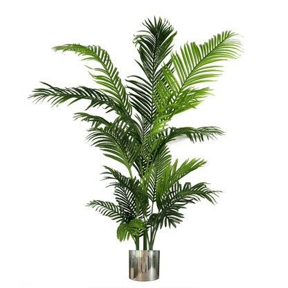 180cm Artificial Palm Tree in Silver Metal Planter | XL Outdoor Decor - plants - express.com