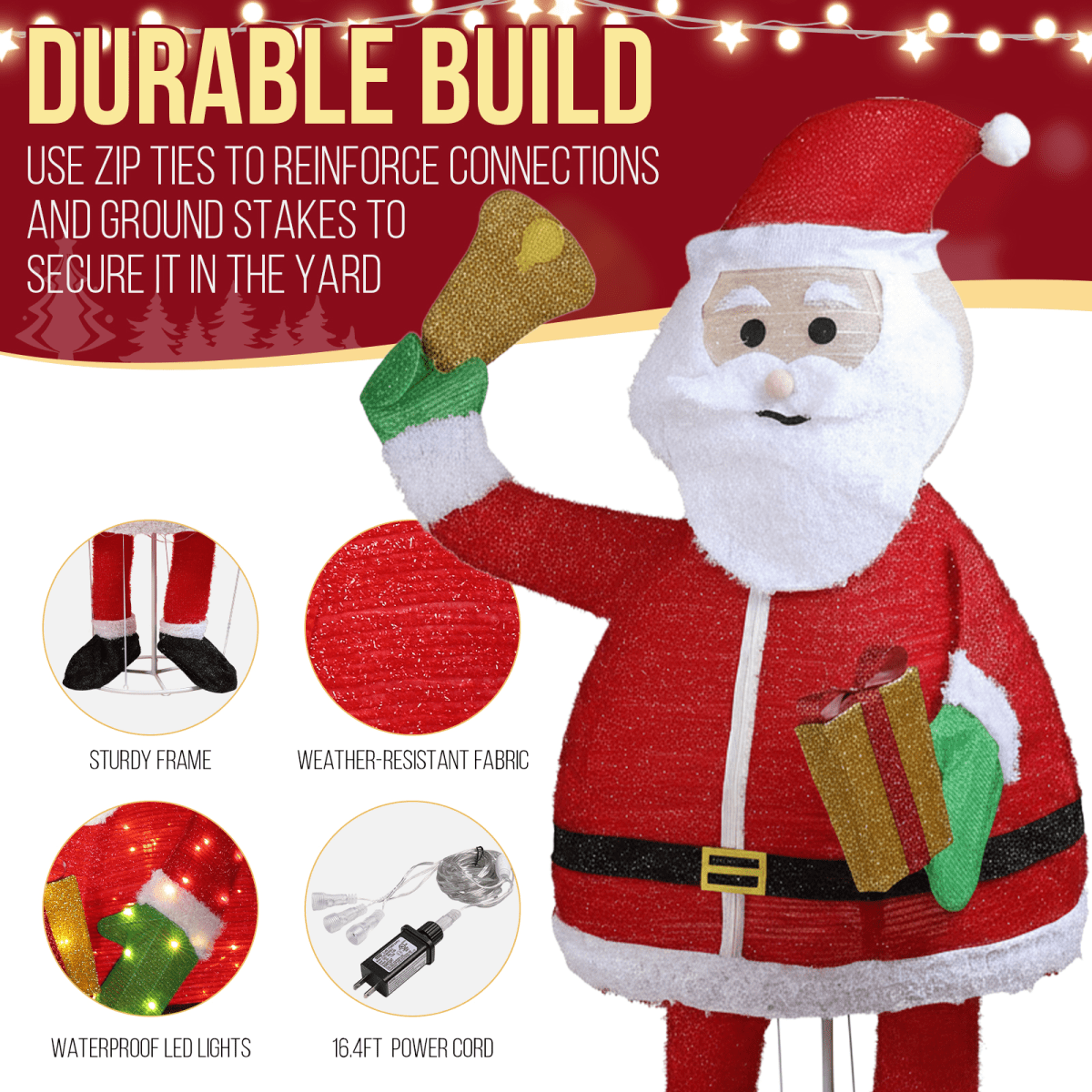 1.8m Santa Bell Yard Decor - 200 LED Prelit Outdoor Christmas Display - plants - express.com