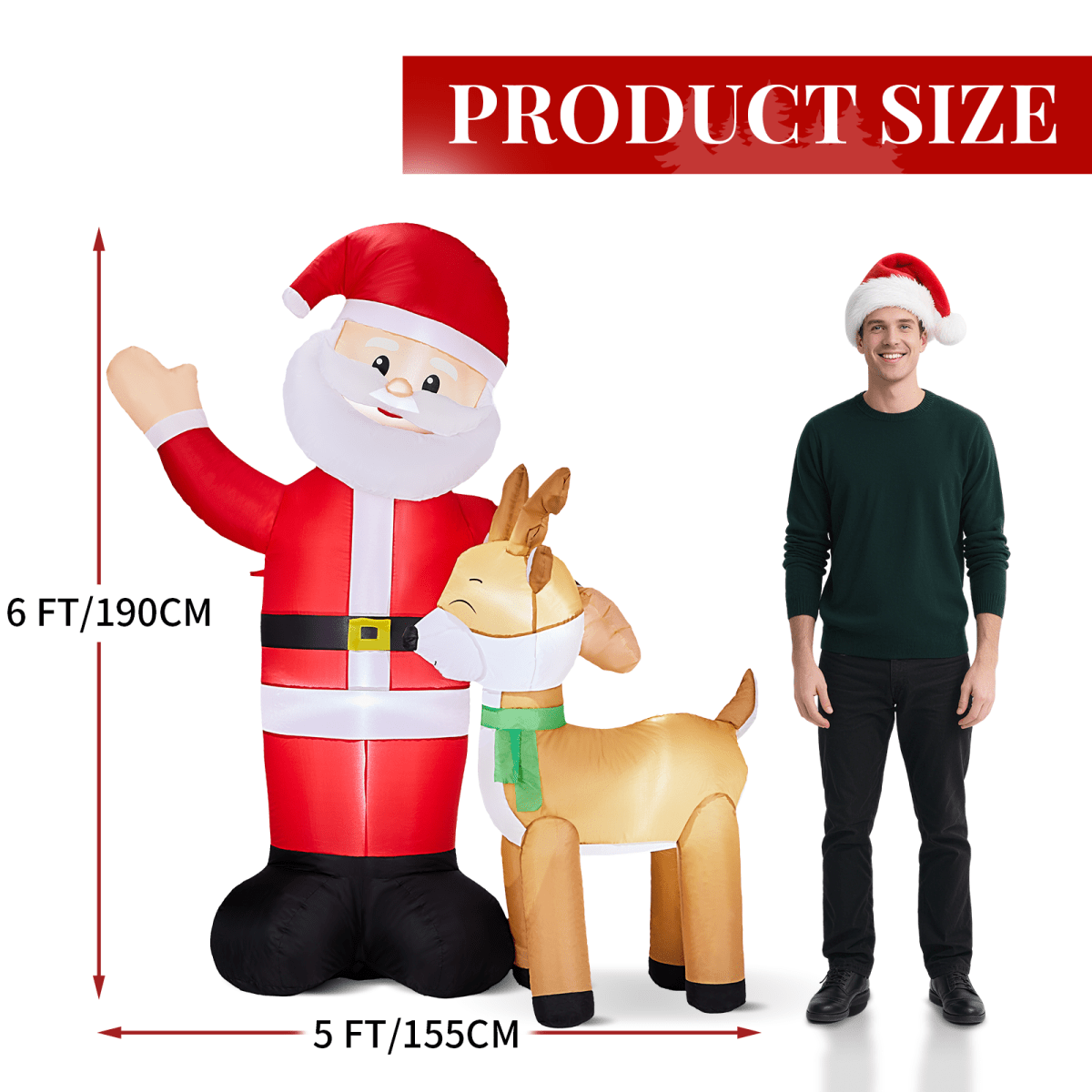1.9M LED Santa & Reindeer Inflatable for Lawn, Front Yard Decor - plants - express.com