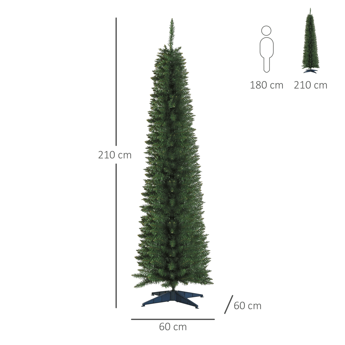2.1m 7ft Artificial Pine Pencil Slim Christmas Tree 499 Branch Tips with Stand - plants - express.com