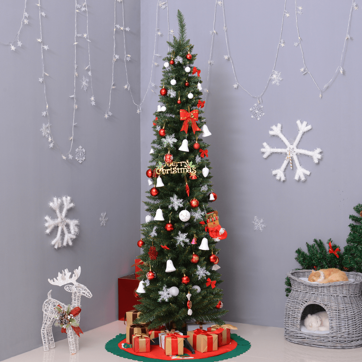 2.1m 7ft Artificial Pine Pencil Slim Christmas Tree 499 Branch Tips with Stand - plants - express.com