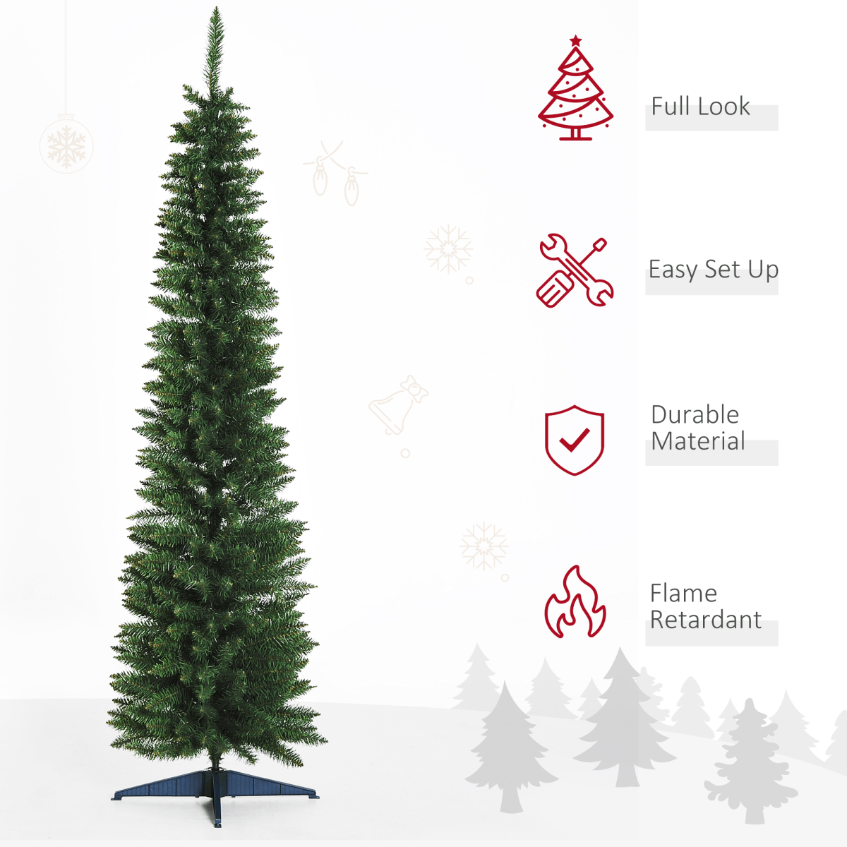 2.1m 7ft Artificial Pine Pencil Slim Christmas Tree 499 Branch Tips with Stand - plants - express.com
