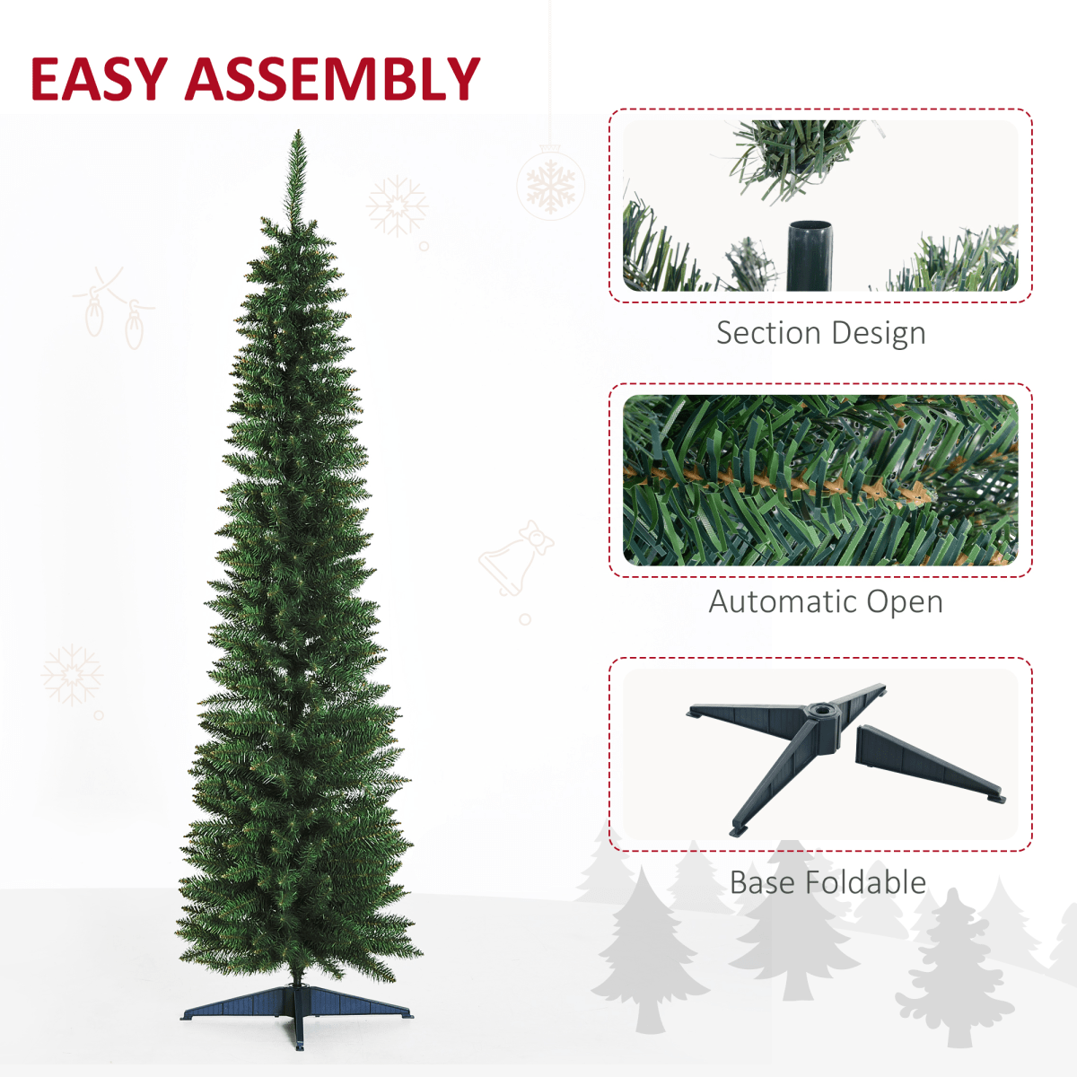 2.1m 7ft Artificial Pine Pencil Slim Christmas Tree 499 Branch Tips with Stand - plants - express.com