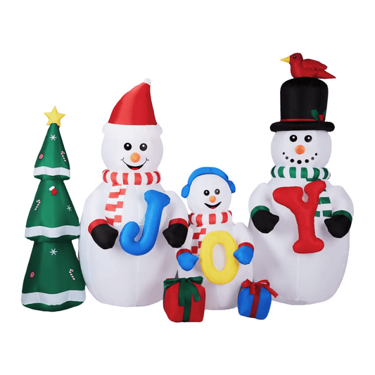 2.4M LED Christmas Inflatable: Snowman Family with Xmas Tree - plants - express.com
