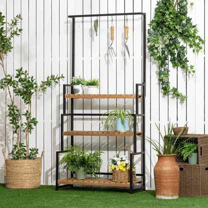 3 Tiered Plant Stand Rack with Hanging Hooks for Indoor Outdoor Decoration - plants - express.com