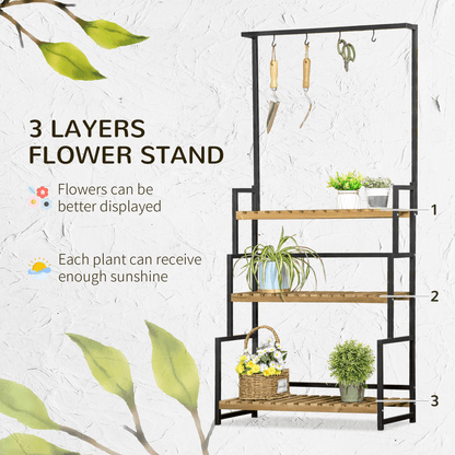 3 Tiered Plant Stand Rack with Hanging Hooks for Indoor Outdoor Decoration - plants - express.com