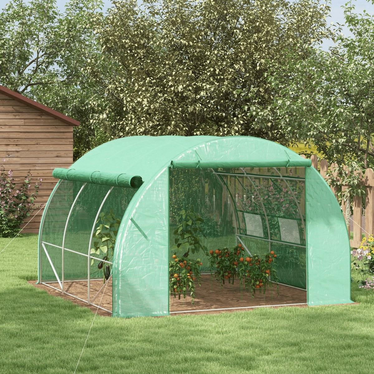 3 x 3 x 2 m Polytunnel Greenhouse Pollytunnel Tent w/ Steel Frame Green - plants - express.com