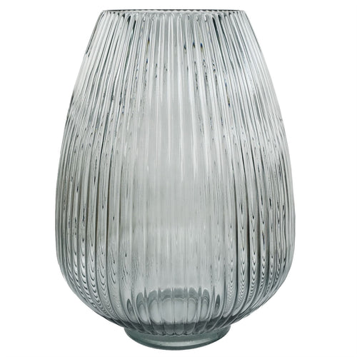 30cm Smoke Grey Ridged Glass Vase – Elegance in Every Curve. - plants - express.com