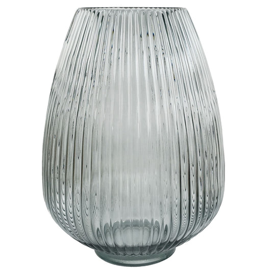 30cm Smoke Grey Ridged Glass Vase – Elegance in Every Curve. - plants - express.com