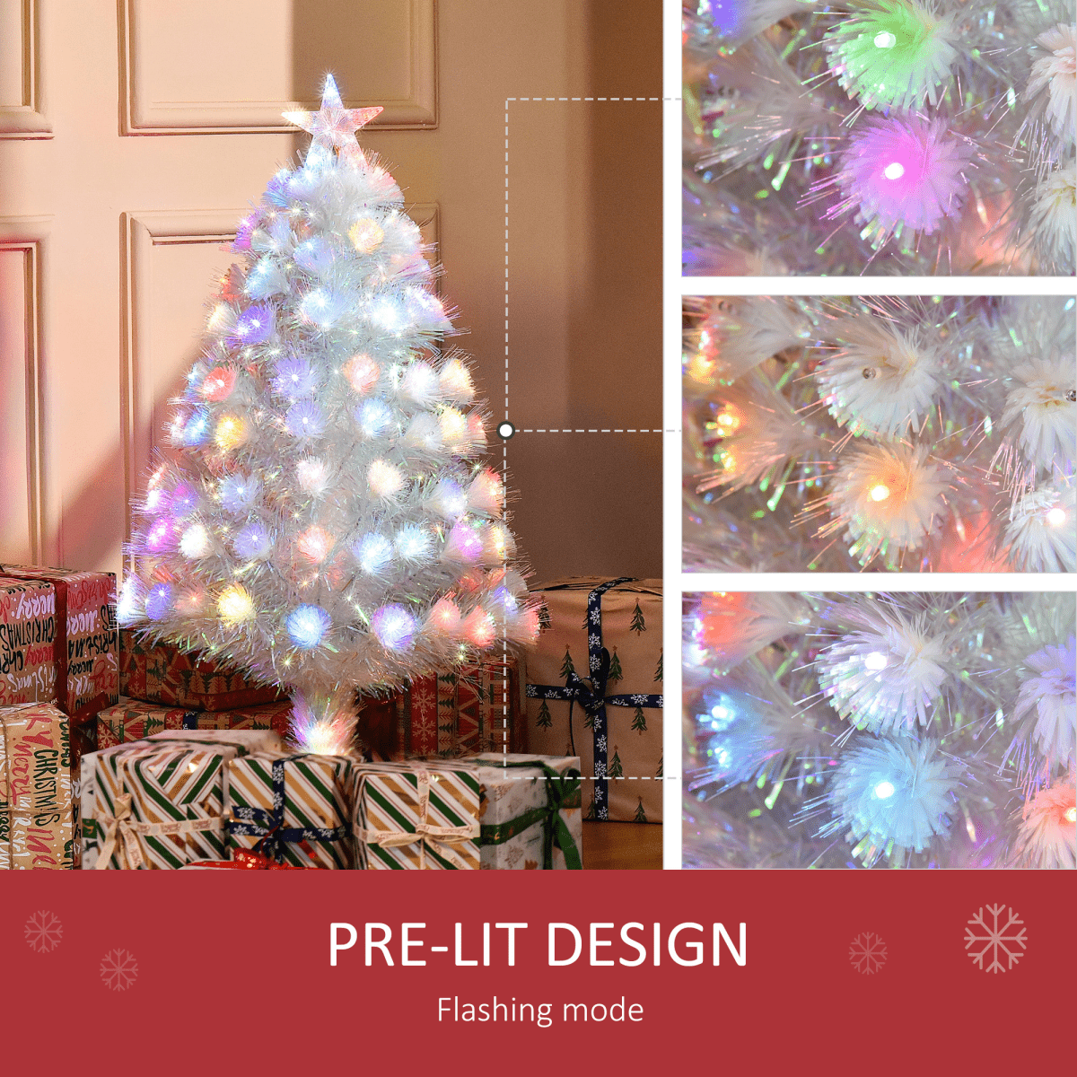 3FT Pre - Lit Artificial Christmas Tree w/ Fibre Optic LED Lights Xmas White - plants - express.com