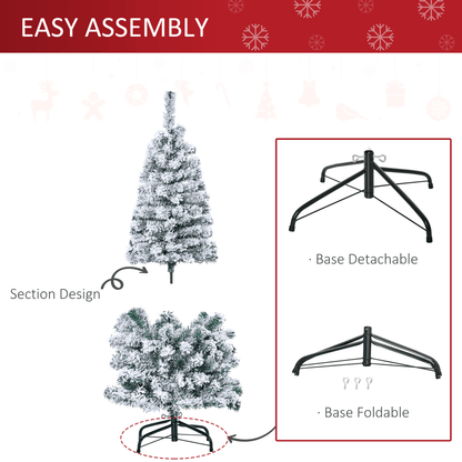4 Feet Prelit Artificial Snow Flocked Christmas Tree Warm LED Light Green White - plants - express.com