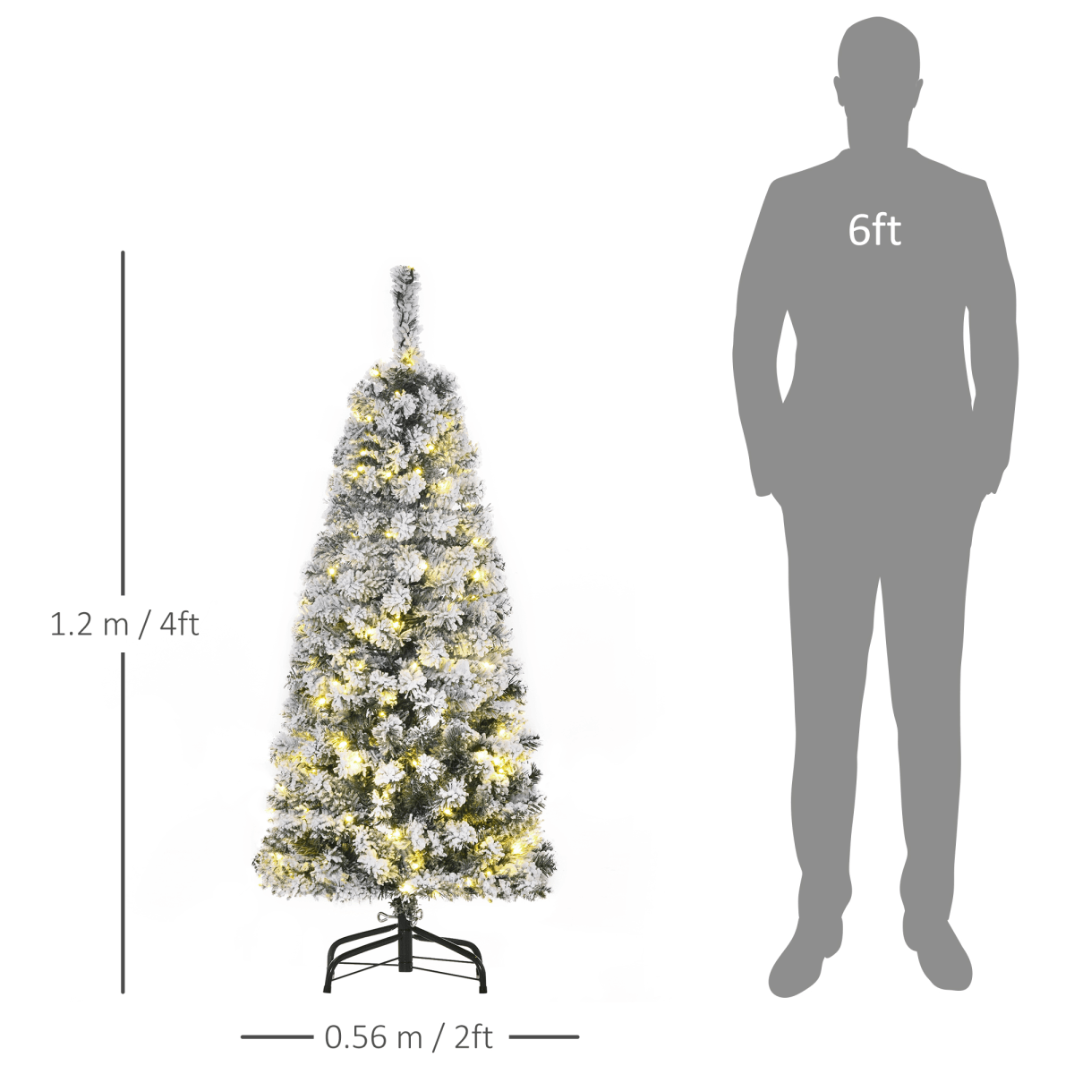 4 Feet Prelit Artificial Snow Flocked Christmas Tree Warm LED Light Green White - plants - express.com