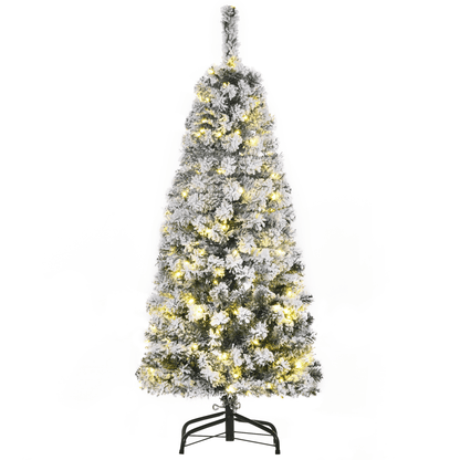 4 Feet Prelit Artificial Snow Flocked Christmas Tree Warm LED Light Green White - plants - express.com