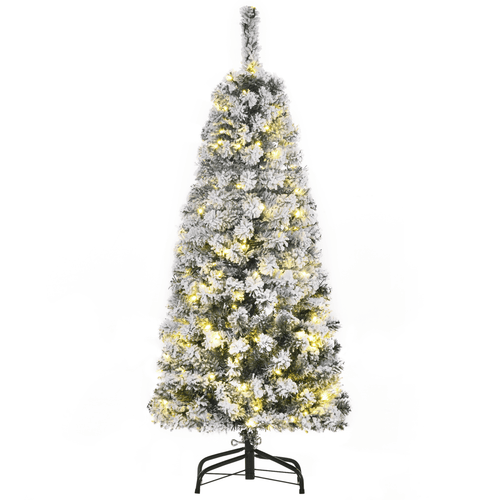 4 Feet Prelit Artificial Snow Flocked Christmas Tree Warm LED Light Green White - plants - express.com